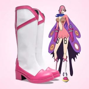 Bottes Cosplay Vinsmoke Reiju - Cuir Rose et Blanc